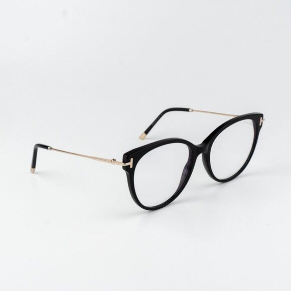 Tom Ford Women Eyeglasses Black Rose Gold Blue Light Block Round FT5770 001 NEW